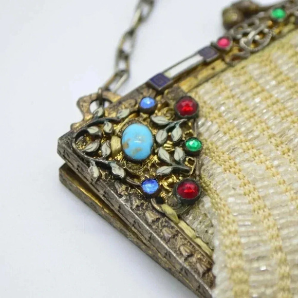 Antique Enamel Rhinestone Jeweled Glass Beaded - Picture 4 of 8